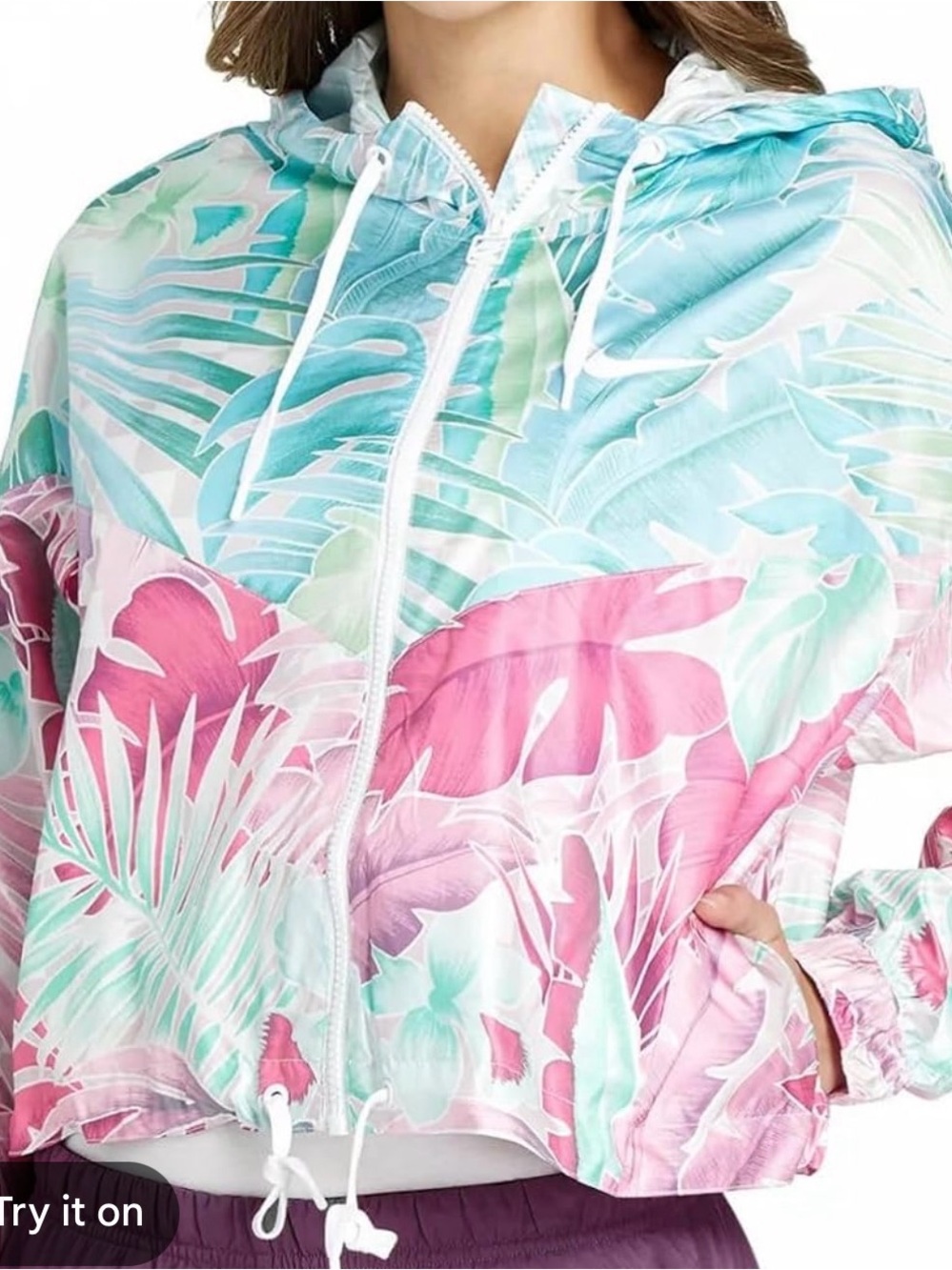 NWOT Nike Pink & Aqua Tropical Print Windbreaker Jacket